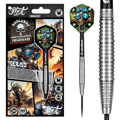 Badlands Krush Steel Tip Darts main product image showing the darts, packaging, flights, shafts, and included accessories