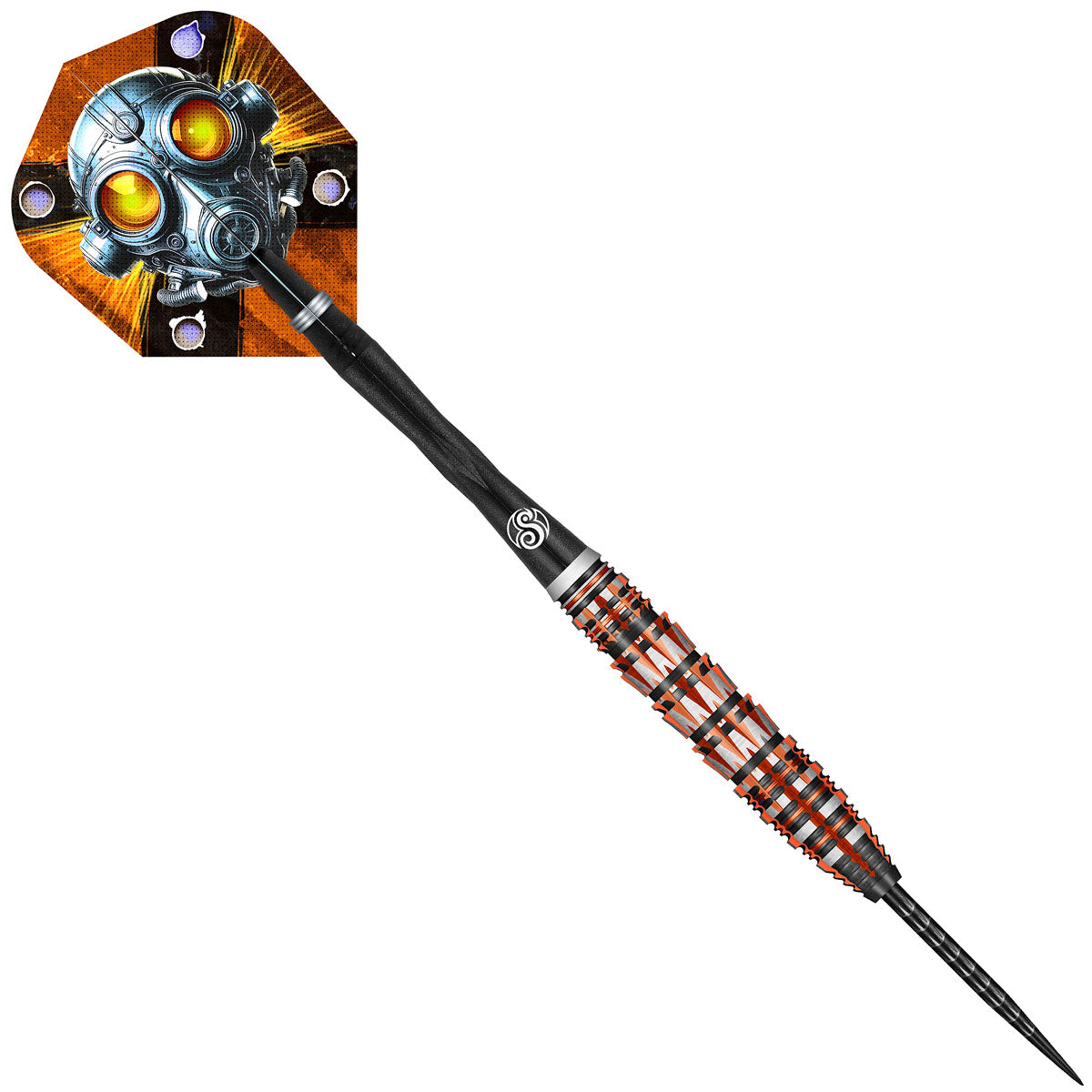 Badlands Rustin Steel Tip Darts angled product image displaying the barrel profile, grip layout, and design features