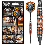 Badlands Rustin Steel Tip Darts main product image showing the darts, packaging, flights, shafts, and included accessories