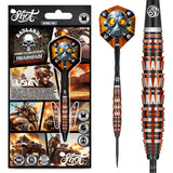 Badlands Rustin Steel Tip Darts main product image showing the darts, packaging, flights, shafts, and included accessories