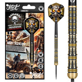 Badlands The Sheriff Steel Tip Darts main product image showing the darts, packaging, flights, shafts, and included accessories
