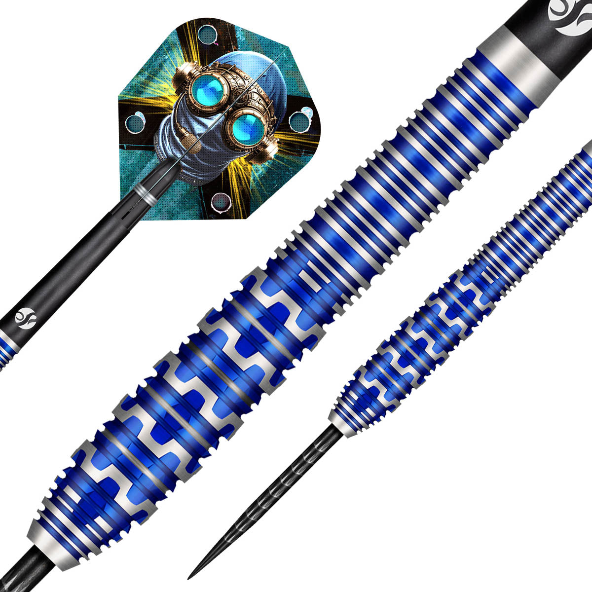 Badlands Tova Steel Tip Darts dynamic product image highlighting the full dart setup and barrel design