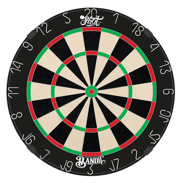 Shot Bandit Bristle Dartboard main product image showing the dartboard and product contents