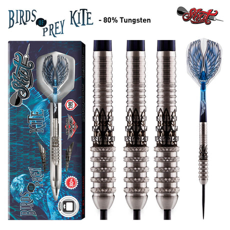 Birds of Prey Kite Steel Tip Darts main product image showing the darts, packaging, flights, shafts, and included accessories