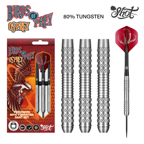 Birds of Prey Osprey Steel Tip Darts main product image showing the darts, packaging, flights, shafts, and included accessories