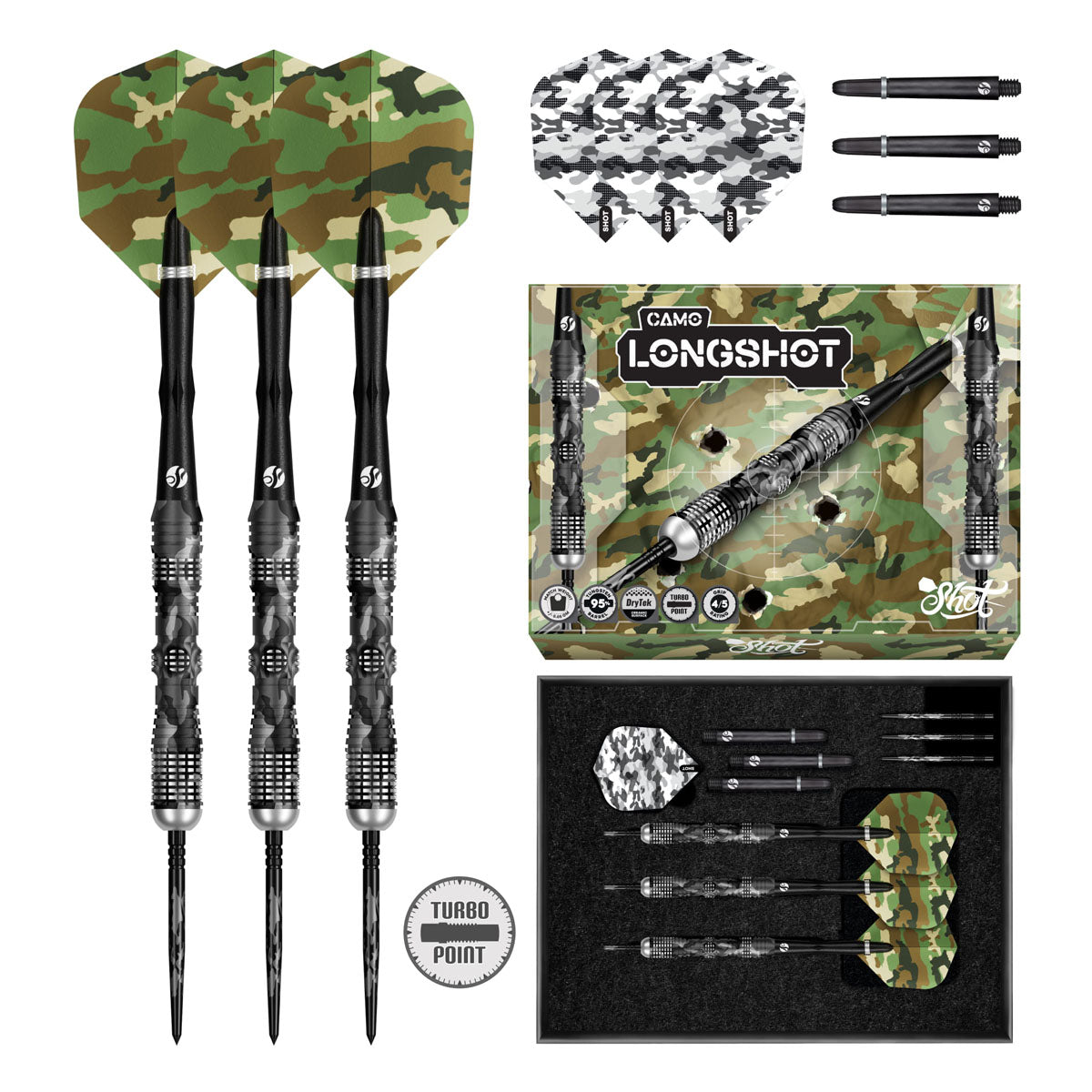 Shot Camo Longshot Turbo Point 90% Tungsten Steel Tip Darts