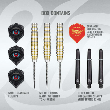 Celt Balor Steel Tip Darts contents image displaying everything included inside the package
