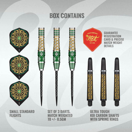 Celt Cernunnos Steel Tip Darts contents image displaying everything included inside the package