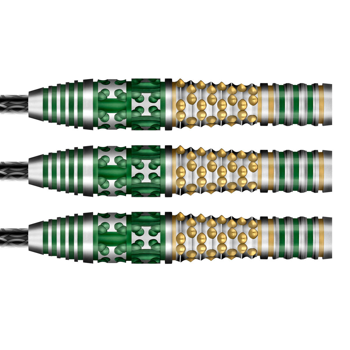 Celt Cernunnos Steel Tip Darts close up image showing detailed grip patterns, machining, coating, and precision craftsmanship