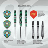 Celt Druid Steel Tip Darts contents image displaying everything included inside the package