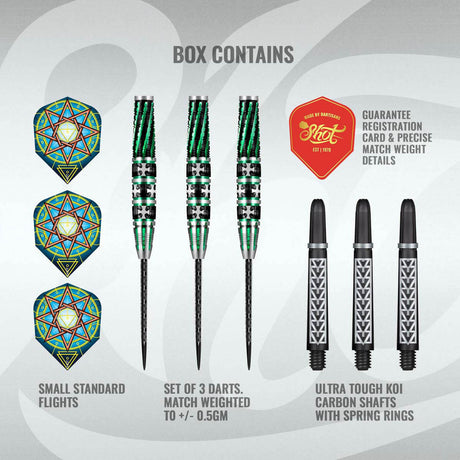 Celt Druid Steel Tip Darts contents image displaying everything included inside the package
