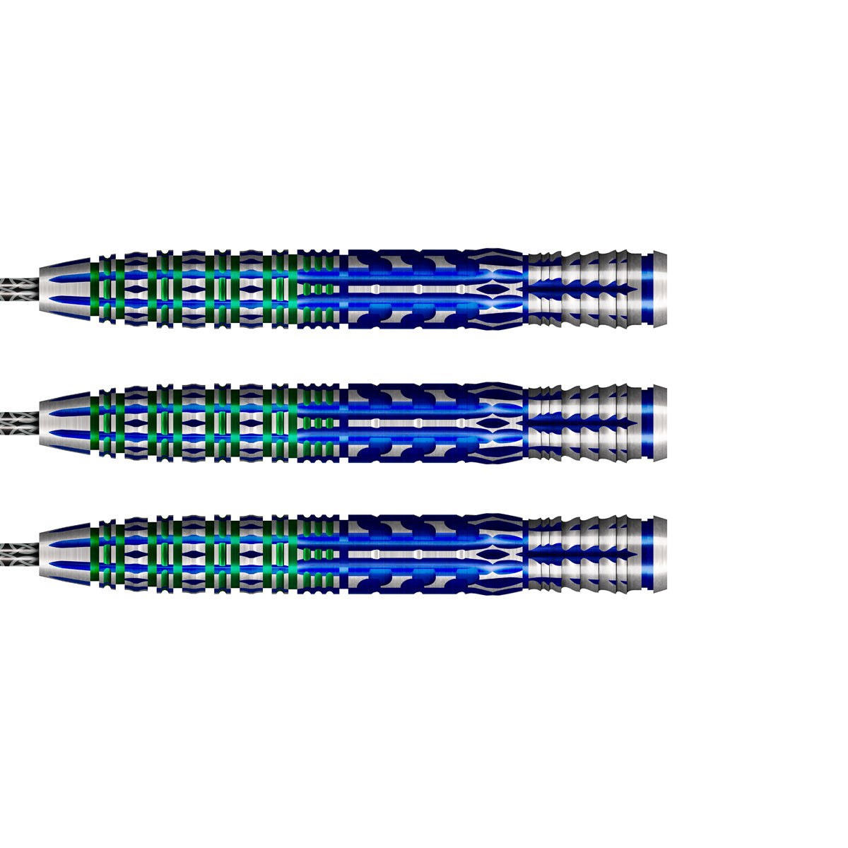 Celt Merlin Steel Tip Darts close up image showing detailed grip patterns, machining, coating, and precision craftsmanship