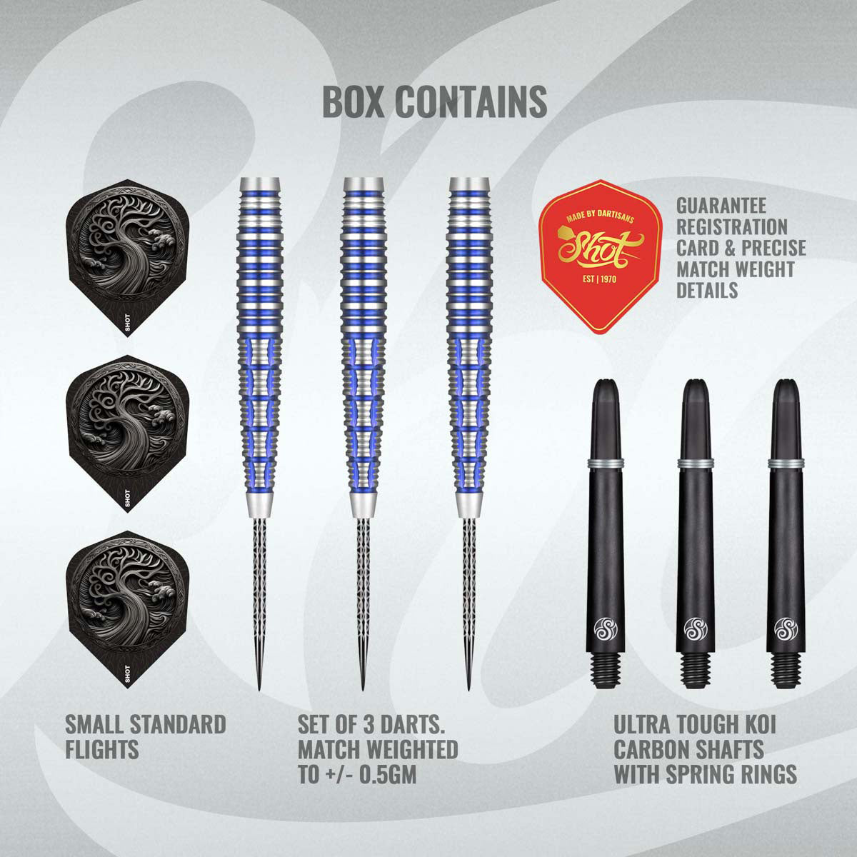 Celt Toranos Steel Tip Darts contents image displaying everything included inside the package