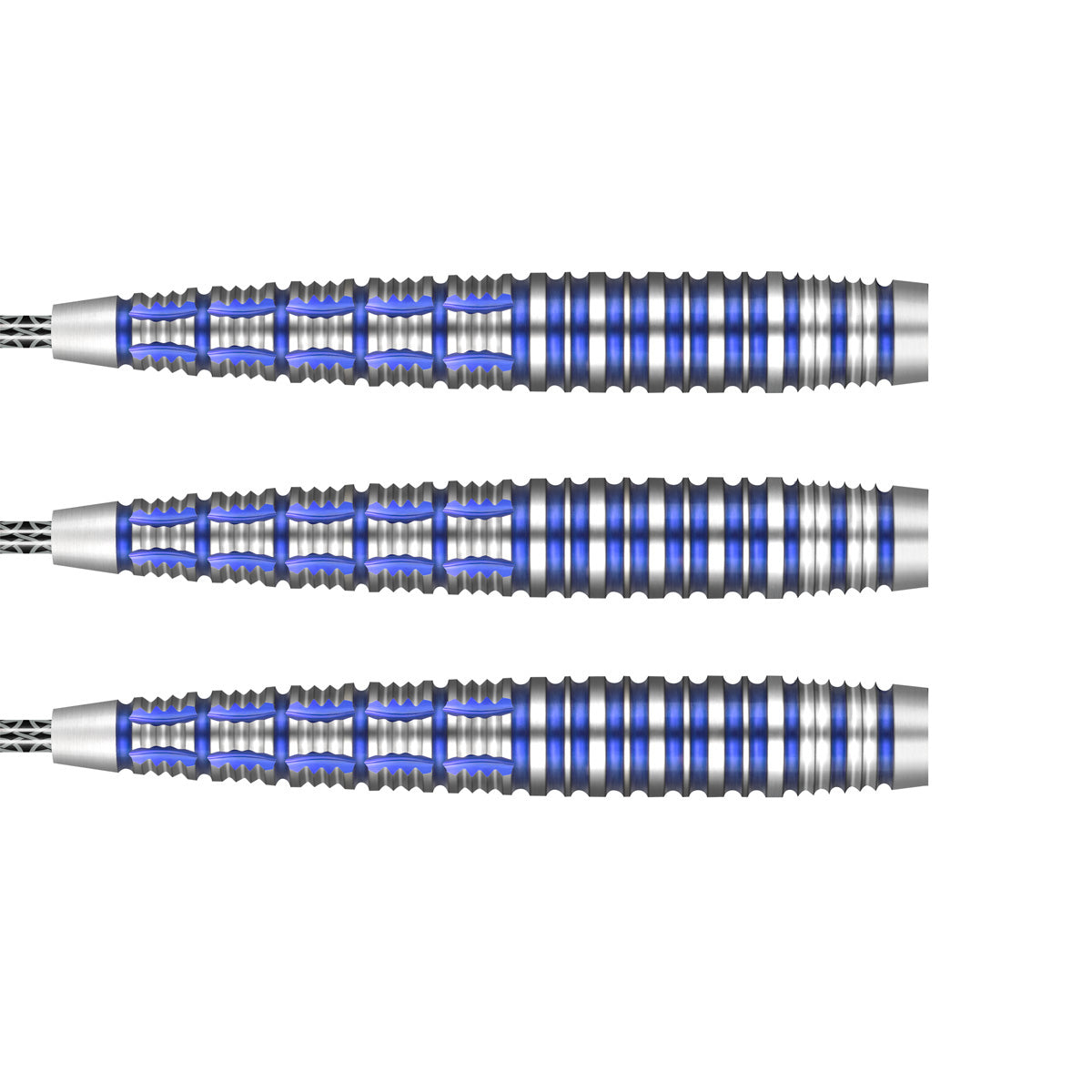 Celt Toranos Steel Tip Darts close up image showing detailed grip patterns, machining, coating, and precision craftsmanship
