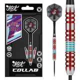 Collab Josh Pearson Steel Tip Darts main product image showing the darts, packaging, flights, shafts, and included accessories