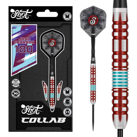 Collab Josh Pearson Steel Tip Darts main product image showing the darts, packaging, flights, shafts, and included accessories
