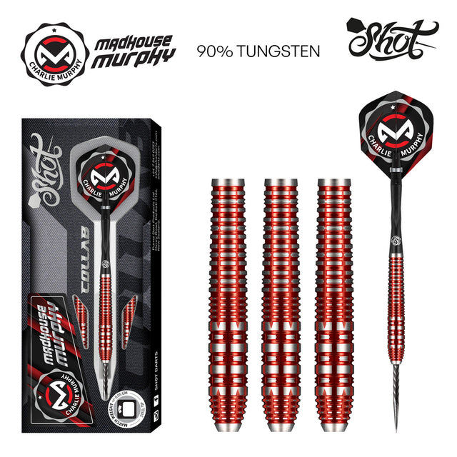Collab Pro Series Charlie Murphy Steel Tip Darts main product image showing the darts, packaging, flights, shafts, and included accessories