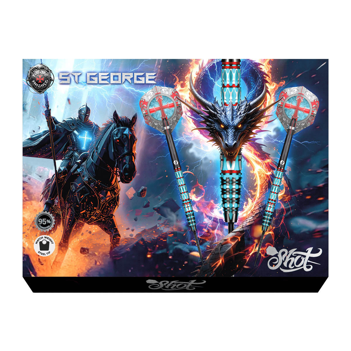 Future Knights St George Steel Tip Darts packaging exterior image showing the outer box artwork, branding, and presentation design