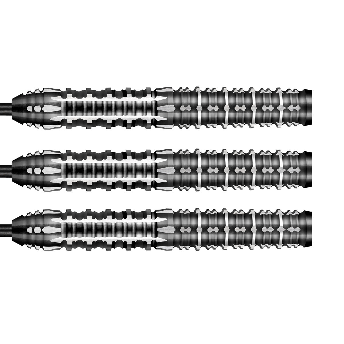 Gnarly Shredda Steel Tip Darts close up image showing detailed grip patterns, machining, coating, and precision craftsmanship