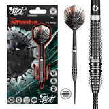 Image of the Shot Gnarly Smasha Turbo Point 90% Tungsten Steel Tip Darts displayed for retail sale with product packaging