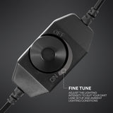 Shot Lumen Core Dartboard Lighting System product image showing the lighting system adjustor and how to adjust it