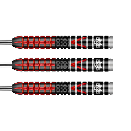 Michael Smith Defiant Steel Tip Darts close up image showing detailed grip patterns, machining, coating, and precision craftsmanship