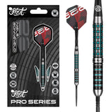 Image of the Shot Niels Zonneveld Turbo Point 90% Tungsten Steel Tip Darts displayed for retail sale with product packaging