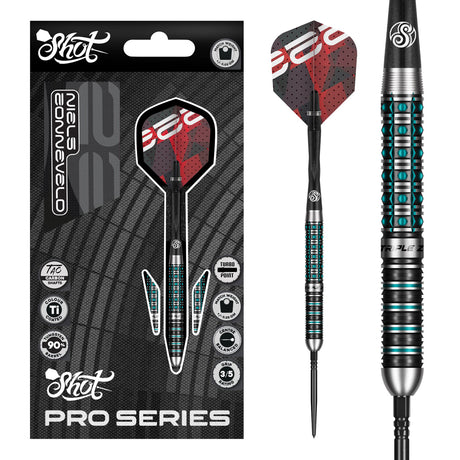 Image of the Shot Niels Zonneveld Turbo Point 90% Tungsten Steel Tip Darts displayed for retail sale with product packaging