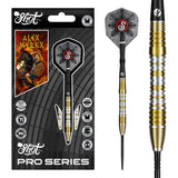 Image of the Shot Pro Series Alexander Merkx Turbo Point 90% Tungsten Steel Tip Darts displayed for retail sale with product packaging