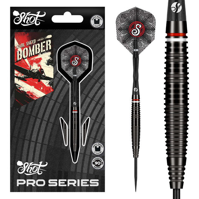 Pro Series Carl Sneyd Steel Tip Darts main product image showing the darts, packaging, flights, shafts, and included accessories