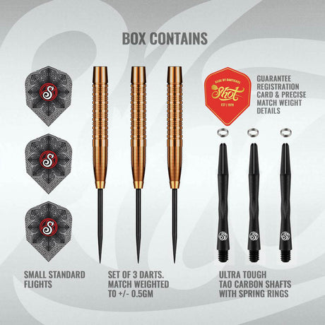 Pro Series Jake Womack Steel Tip Darts contents image displaying everything included inside the package