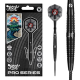 Image of the Shot Pro Series Jonny Tata Turbo Point 90% Tungsten Steel Tip Darts displayed for retail sale with product packaging