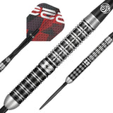 Close up image of the Shot Pro Series Niels Zonneveld 2.0 Turbo Point 90% Tungsten Steel Tip Darts barrels highlighting the grip and machining