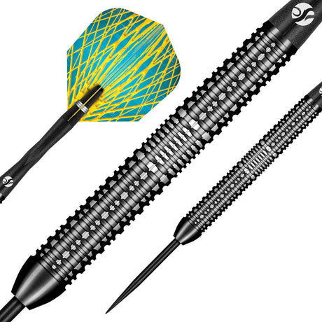 Pro Series Rowby John Rodriguez Baha Steel Tip Darts dynamic product image highlighting the full dart setup and barrel design