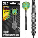 Pro Series Rowby John Rodriguez Baha Steel Tip Darts main product image showing the darts, packaging, flights, shafts, and included accessories