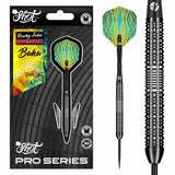Pro Series Rowby John Rodriguez Baha Steel Tip Darts main product image showing the darts, packaging, flights, shafts, and included accessories