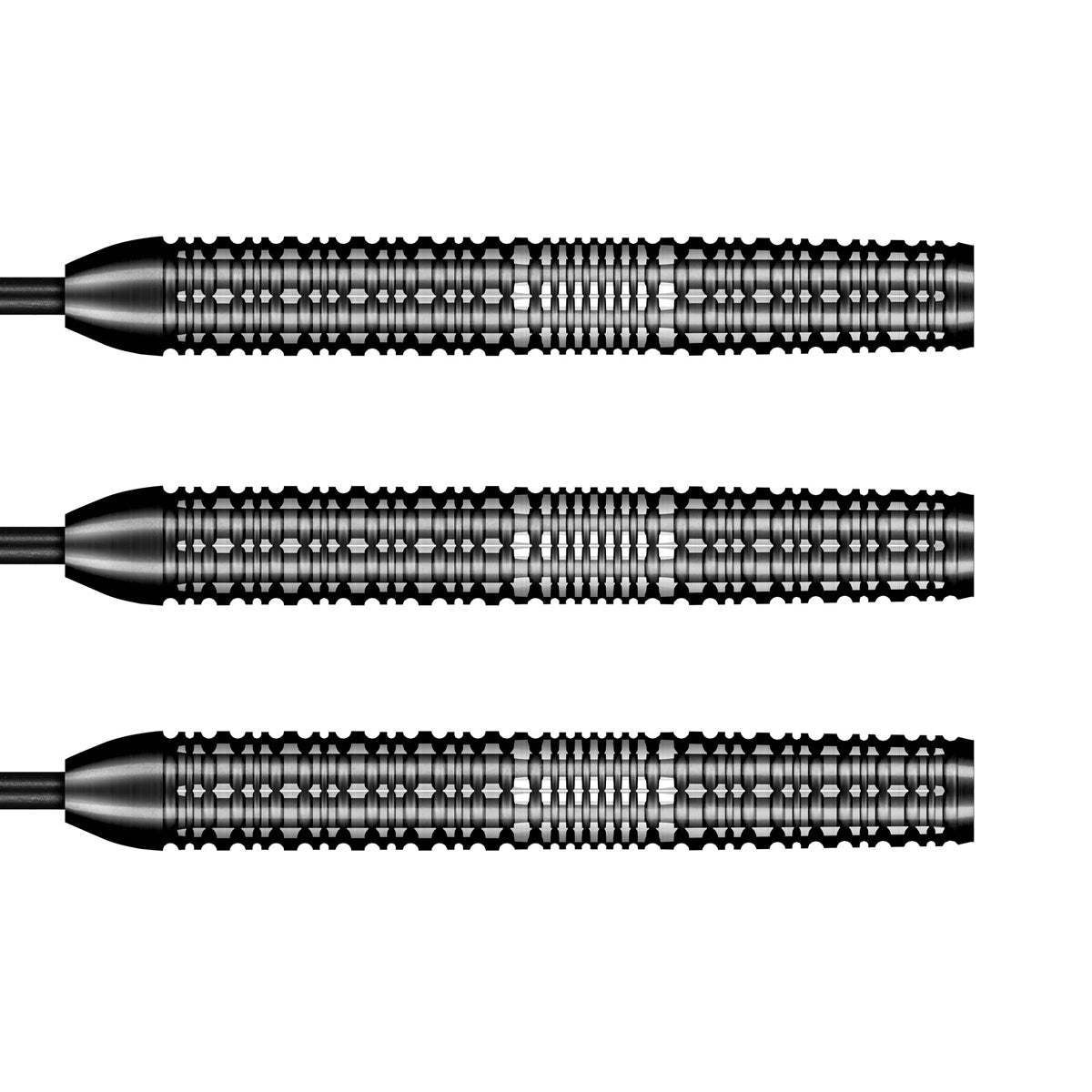 Pro Series Rowby John Rodriguez Baha Steel Tip Darts close up image showing detailed grip patterns, machining, coating, and precision craftsmanship