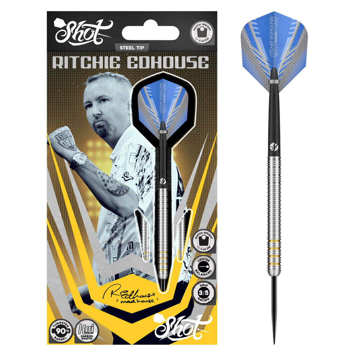 Ritchie Edhouse Steel Tip Darts packaging exterior image showing the outer box artwork, branding, and presentation design