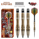 Roman Empire Legion Steel Tip Darts main product image showing the darts, packaging, flights, shafts, and included accessories