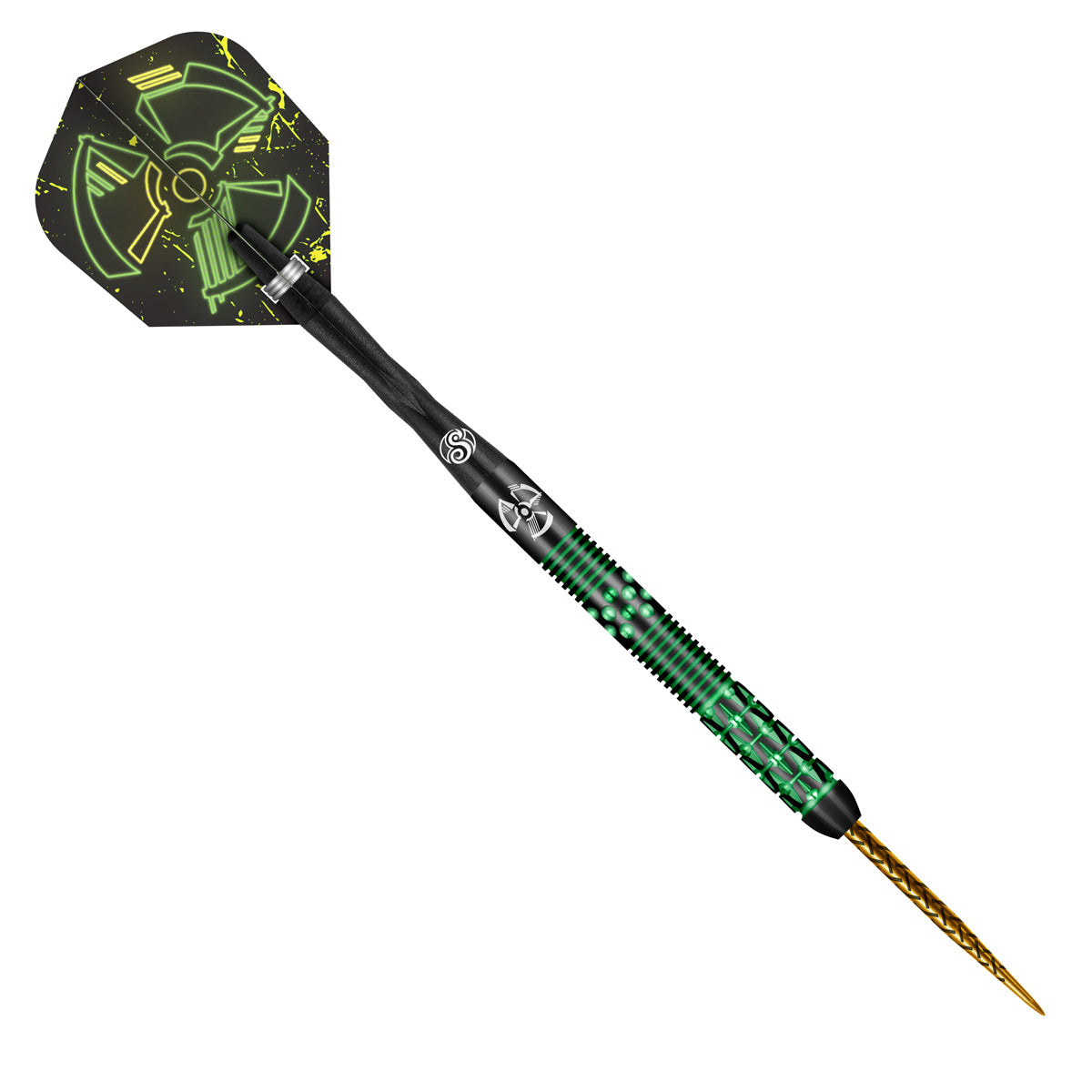 Stowe Buntz 2.0 Black Steel Tip Darts angled product image displaying the barrel profile, grip layout, and design features