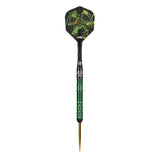 Stowe Buntz 2.0 Black Steel Tip Darts dynamic product image highlighting the full dart setup and black coated barrel design