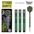 Stowe Buntz 2.0 Black Steel Tip Darts main product image showing the darts, packaging, flights, shafts, and included accessories