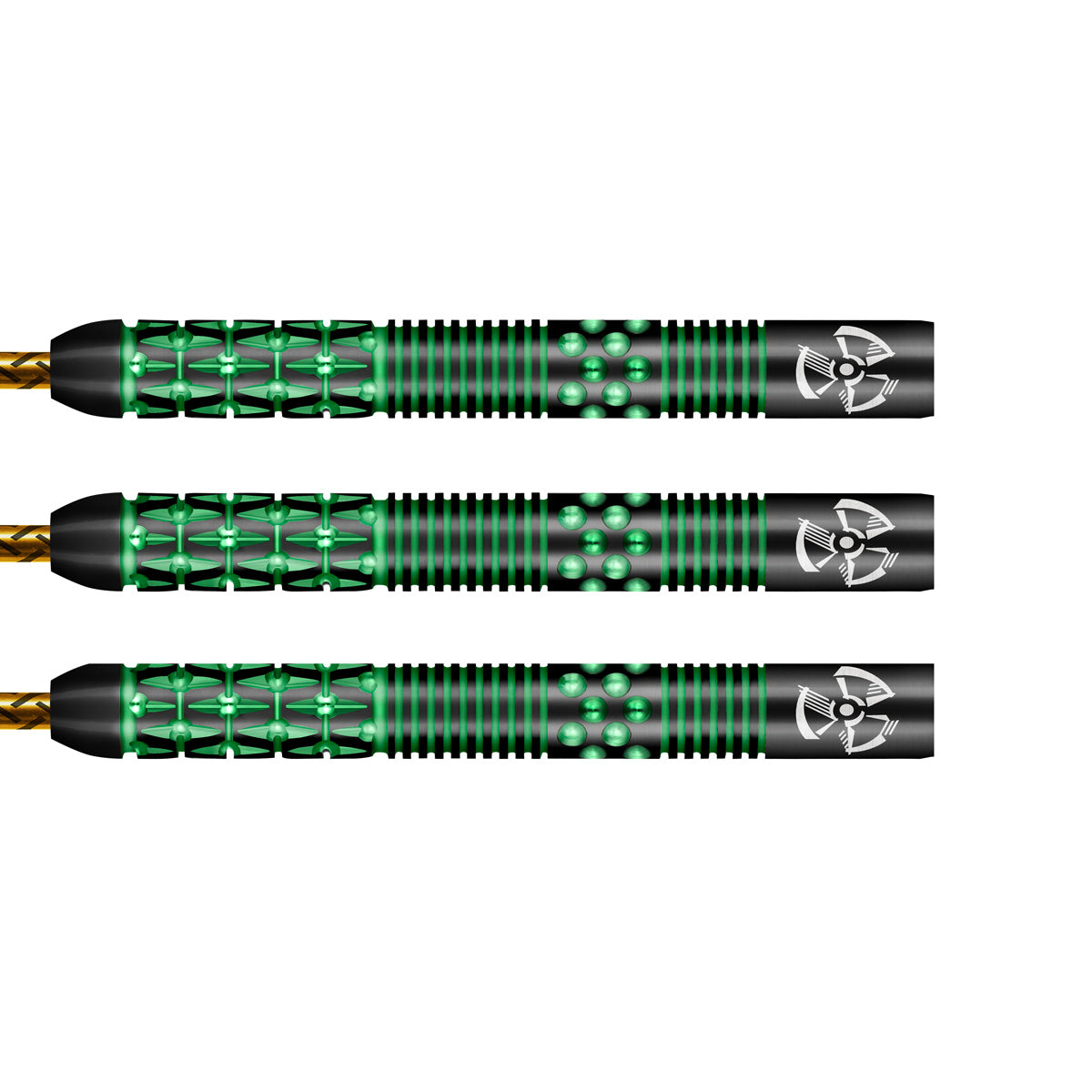 Stowe Buntz 2.0 Black Steel Tip Darts close up image showing detailed grip patterns, black coating, machining, and precision craftsmanship