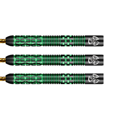 Stowe Buntz 2.0 Black Steel Tip Darts close up image showing detailed grip patterns, black coating, machining, and precision craftsmanship