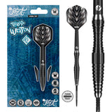 Image of the Shot Tribal Weapon 4 Series Turbo Point 90% Tungsten Steel Tip Darts displayed for retail sale with product packaging