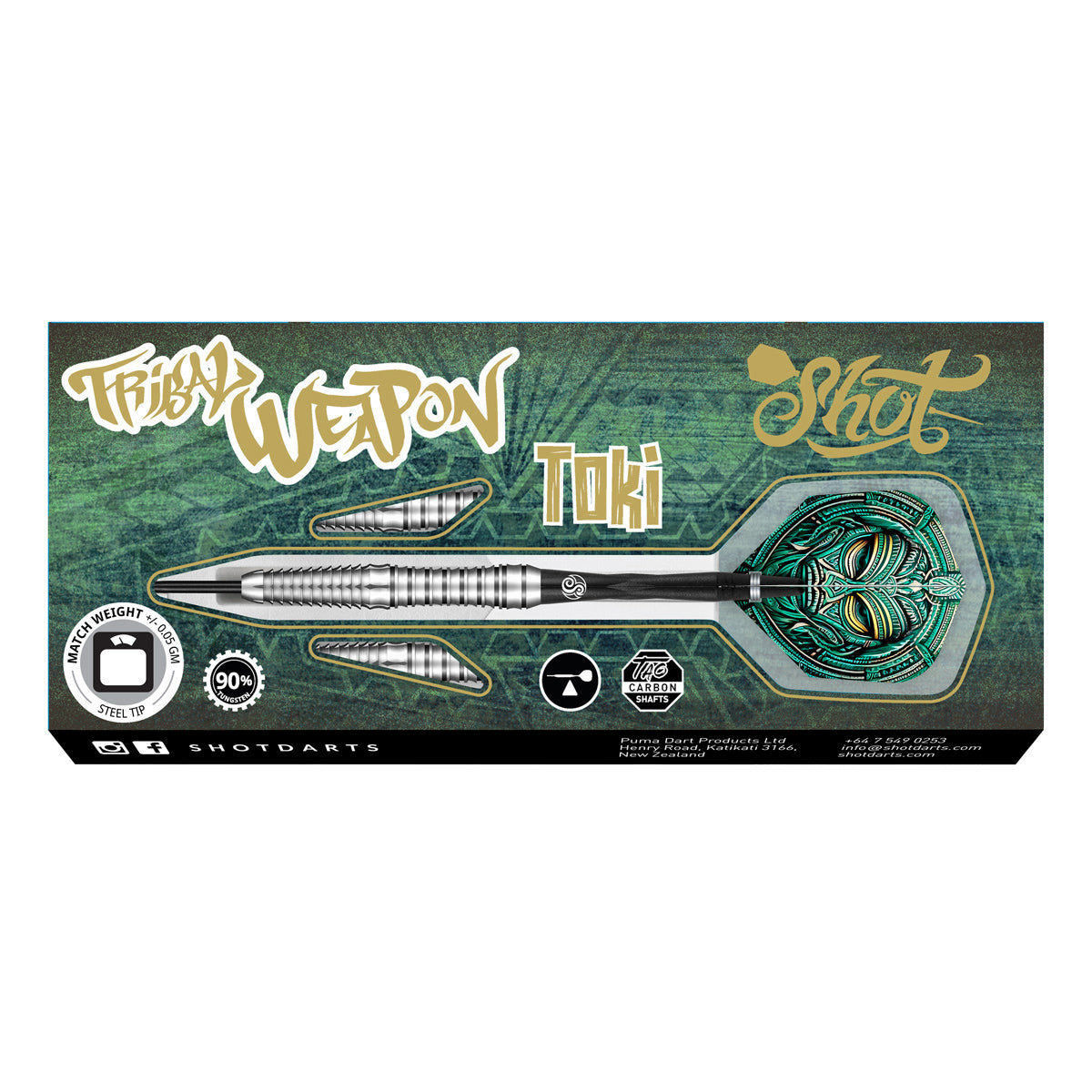 Tribal Weapon Toki Steel Tip Darts packaging image showing the retail presentation box and Shot branding