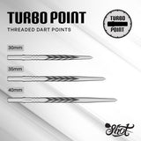 Size guide showing the available lengths and dimensions for the Shot Tribal Weapon Turbo Points Silver