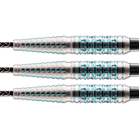 Viking Drakkar Steel Tip Darts close up image showing detailed grip patterns, machining, coating, and precision craftsmanship