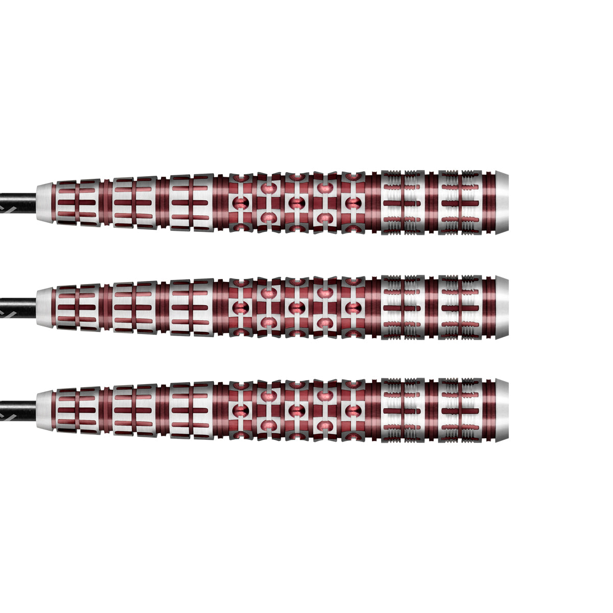 Viking Rannsaka Steel Tip Darts close up image showing detailed grip patterns, machining, coating, and precision craftsmanship