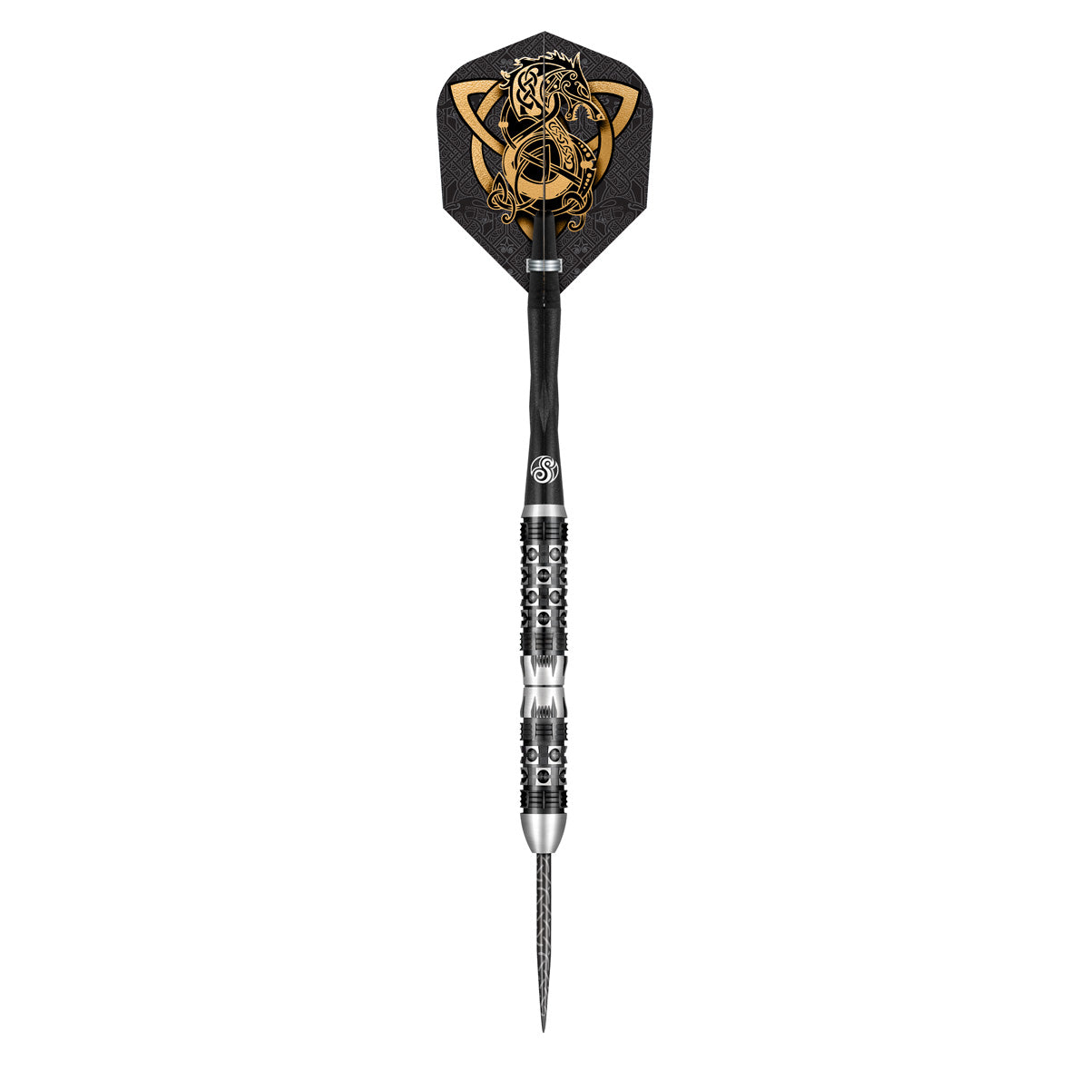 Viking Wolf Steel Tip Darts dynamic product image highlighting the full dart setup and barrel design